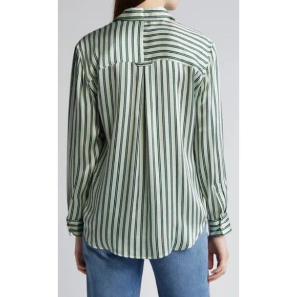 Rails Womens Spencer Striped Long-Sleeve Button-Down Shirt In Green & White - Picture 2 of 10